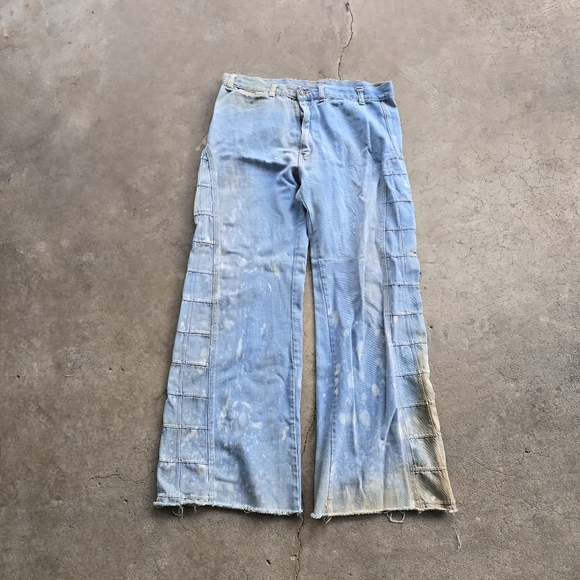 Vtg 50s 60s Virginian Special Bellbottoms Flare Patchwork Wide Leg Jeans 36 - Picture 1 of 10
